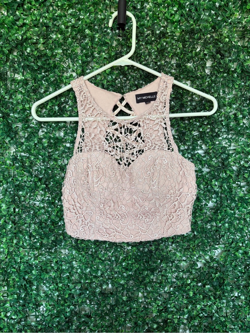My Michelle Dusty Rose Crochet Lace Crop Top